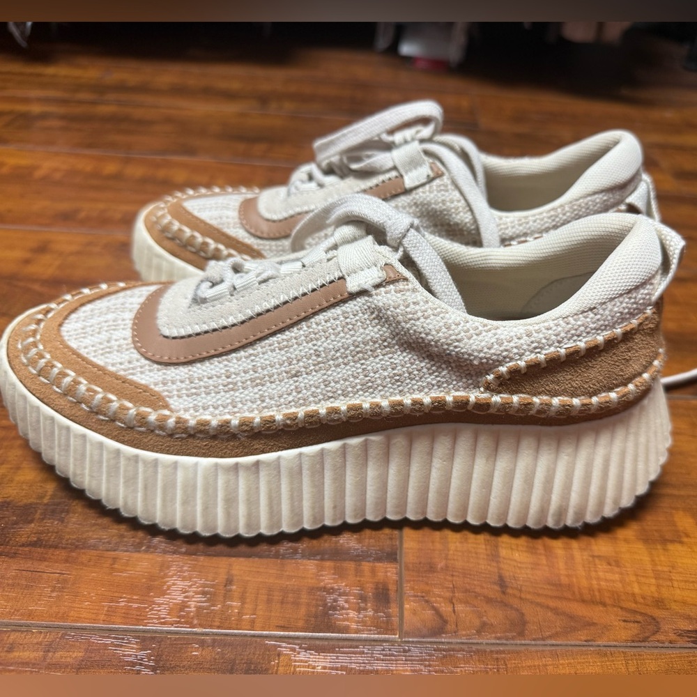 Dolce Vita Dolen Woven Brown Tan Platform Sneakers Size 5.5